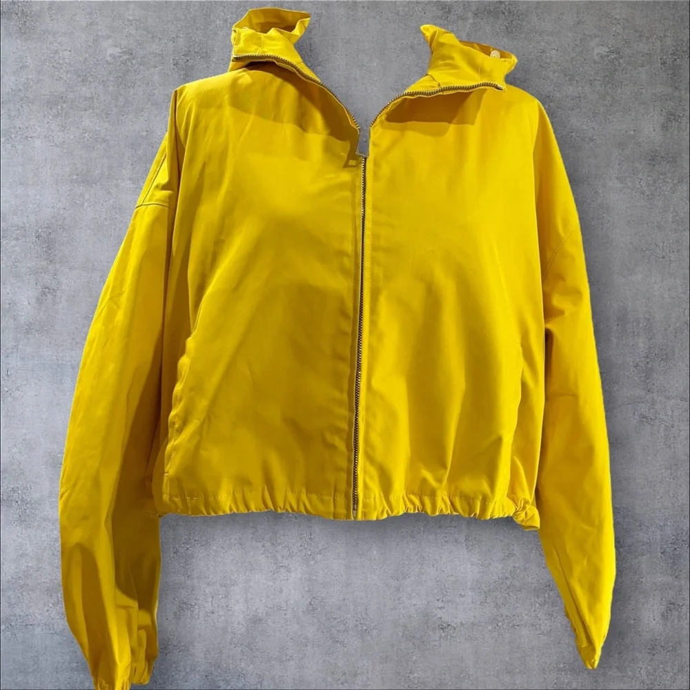 Tory Burch Tory Sport Cropped Windbreaker Jacket‎ Yellow Hooded Size Small